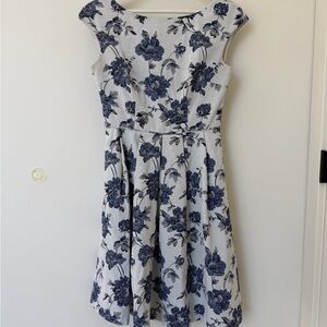 Gal Meets Glam Blue and Gray Floral Dress